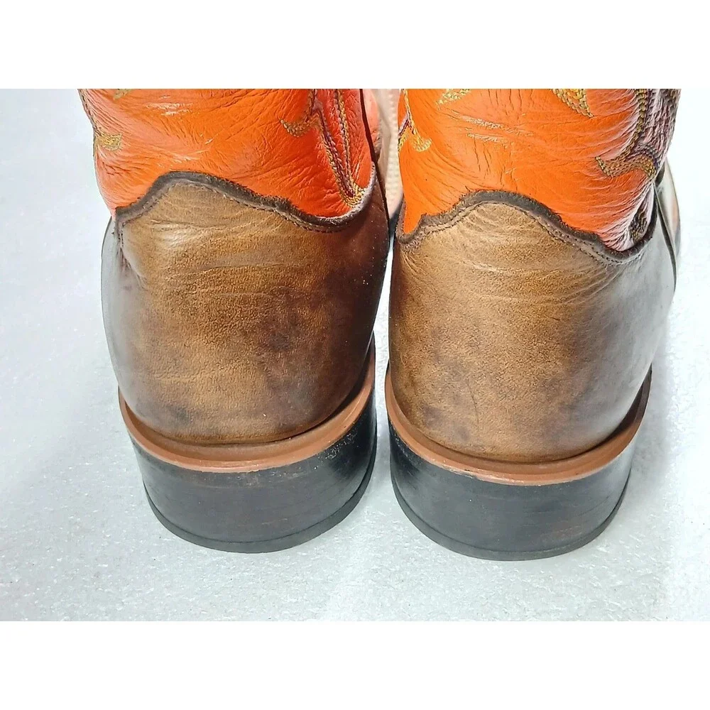 Nocona Men’s Cowboy Boots 8.5 D Brown Leather Orange Shaft USA Western
